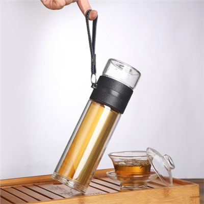Термос для заваривания чая с ситом 350 мл двойное стекло / FW-150 / уп 25/