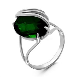 Кольцо из серебра с пл.зелёным кварцем родированное