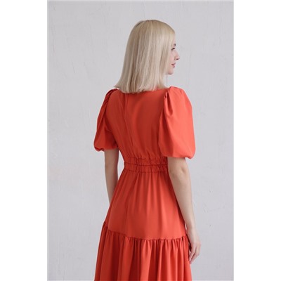 12200 Платье с глубоким вырезом кораллово-красное (остаток: 40-42)