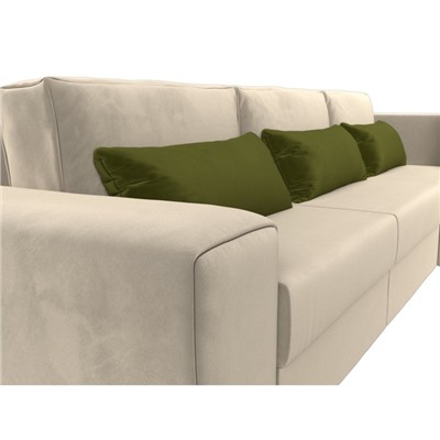 Угловой диван «Лига 008 Long», еврокнижка, правый угол, микровельвет, бежевый / зелёный