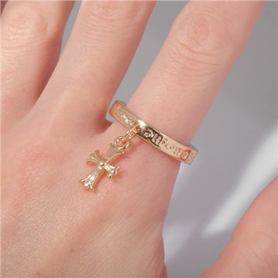 Кольцо «Крест» с надписями, цвет золото, безразмерное