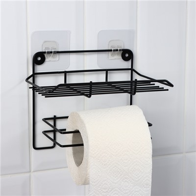 Держатель для туалетной бумаги с полочкой, 19×10×14,5 см, цвет черный