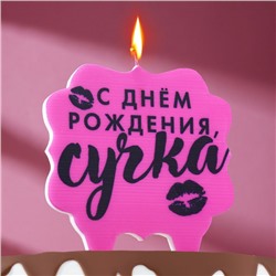 Свеча для торта "С днем рождения, сучка", 8 см, розовая