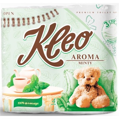 Туалетная бумага Kleo Aroma Мята, 3-х слойная, 4 рулона