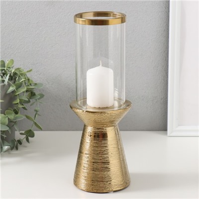 Подсвечник керамика, стекло на 1 свечу "Пустыня" d=8 см золото 9,5х9,5х27 см