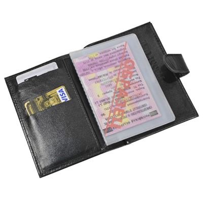Обложка для паспорта и автодокументов, на кнопке, цвет чёрный матовый