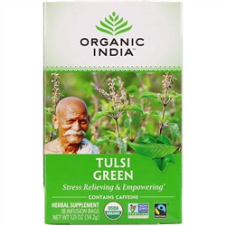 Organic India, чай с тулси, зеленый, 18 пакетиков, 34,2 г (1,21 унции)