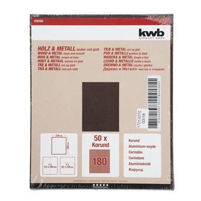 Бумага наждачная KWB, К180, бумажная, 230x280 мм, оксид алюминия