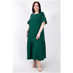 Платье длинное тёмно-зелёное с воланом Келли