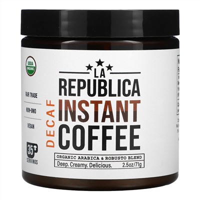 LA Republica, Растворимый кофе, смесь органической арабики и робусто, без кофеина, 71 г (2,5 унции)