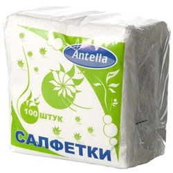 Салфетки бумажные Antella (Антелла), 1-слойные, цвет белый, 24х24 см, 100 шт