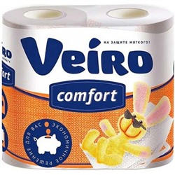 Туалетная бумага Veiro (Вейро) Comfort, цвет белый, 2-х слойная, 4 шт