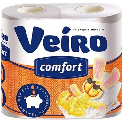 Туалетная бумага Veiro (Вейро) Comfort, цвет белый, 2-х слойная, 4 шт