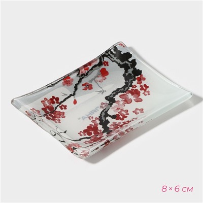 Набор для суши из стекла Доляна «Пагода», 3 предмета: соусники 8×2 см, 8×6 см, подставка 25×15×2 см