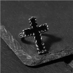Кольцо «Перстень» крест, цвет чернёное серебро, безразмерное