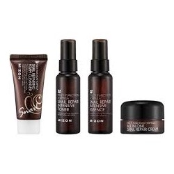 MZN Snail Набор миниатюр с муцином улитки MIZON Snail miniature SET (4ea foam cleansing 30ml+ snail toner 50ml+ snail essence 50ml+ snail cream 15g) брак/ скидка 50% Замята упаковка + с/г 06.2025