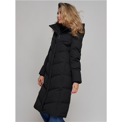 Пальто утепленное молодежное зимнее женское черного цвета 52325Ch