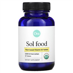 Ora, Sol Food, растительный витамин D3, 2000 МЕ, 30 таблеток