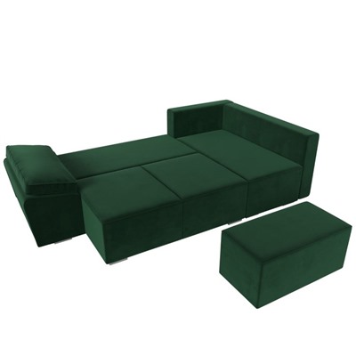 Угловой диван «Хьюго», правый угол, механизм еврокнижка, велюр, цвет зелёный