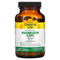 Country Life, Target-Mins, магний в капсулах, 300 мг, 120 вегетарианских капсул