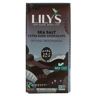 Lily's Sweets, темный шоколад, с морской солью, 70% какао, 80 г (2,8 унции)